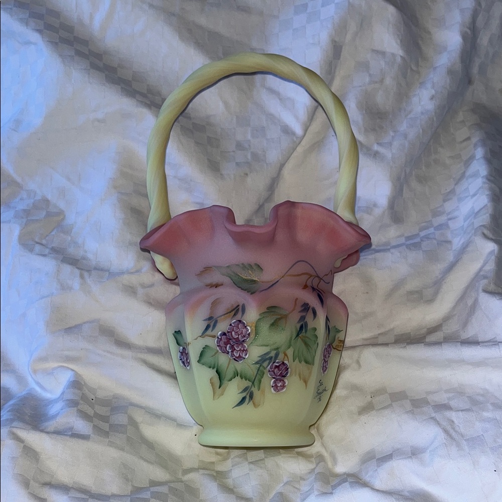 Fenton Pink and Cream Art Glass Vase